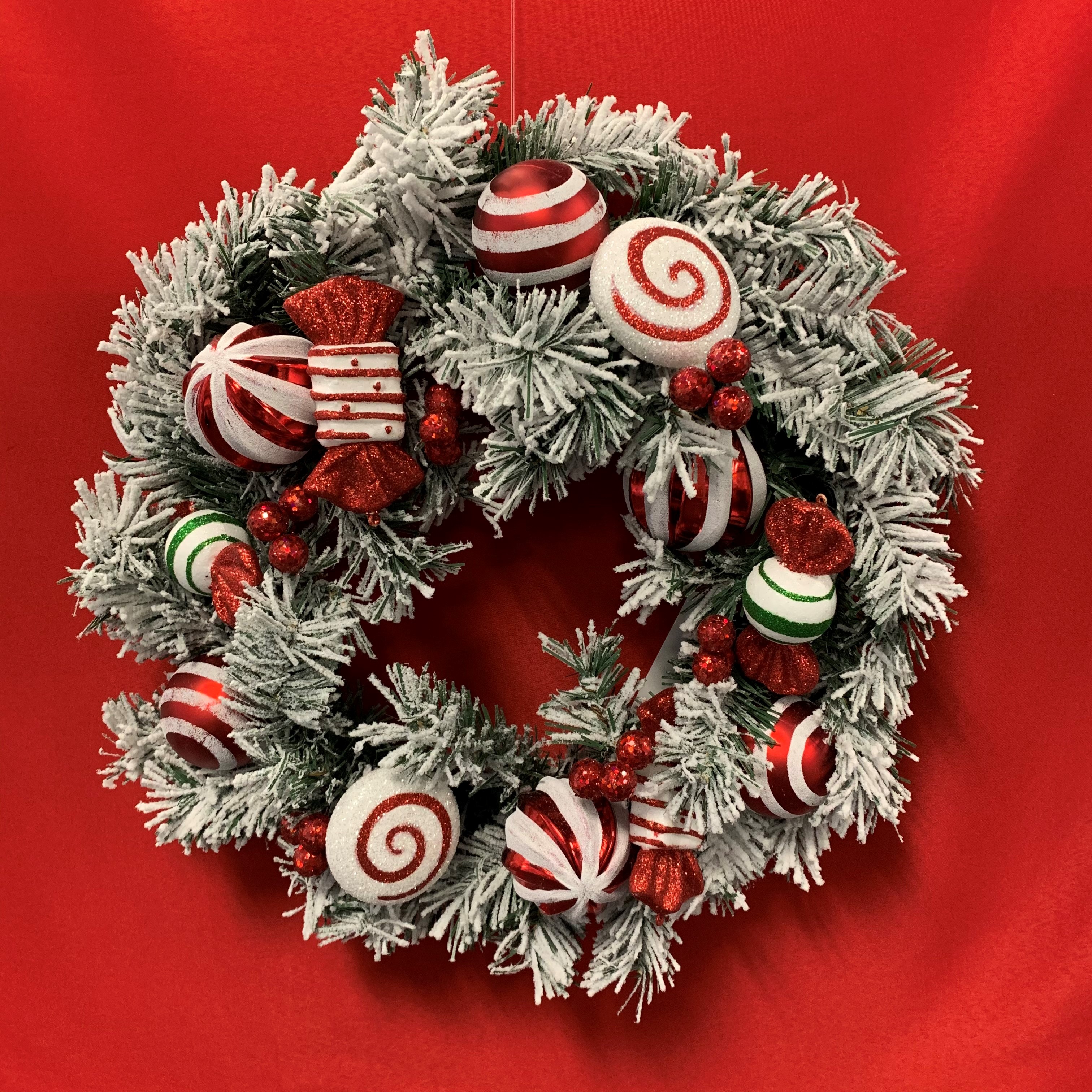 WREATH 24IN PEPPERMINT FLOCKED